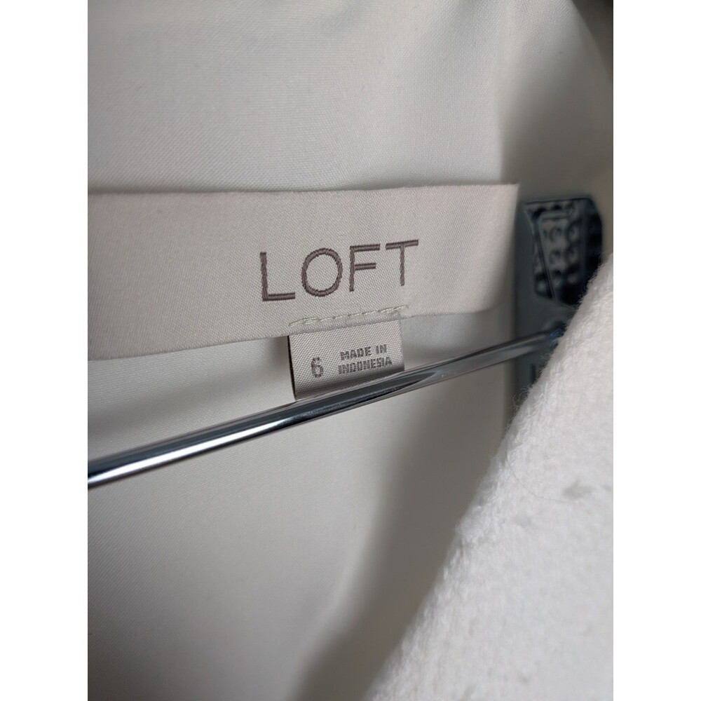 Loft Dress Women’s 6 V-Neck White Shift Sleeveless Lined Striped Embroidered - Picture 6 of 16